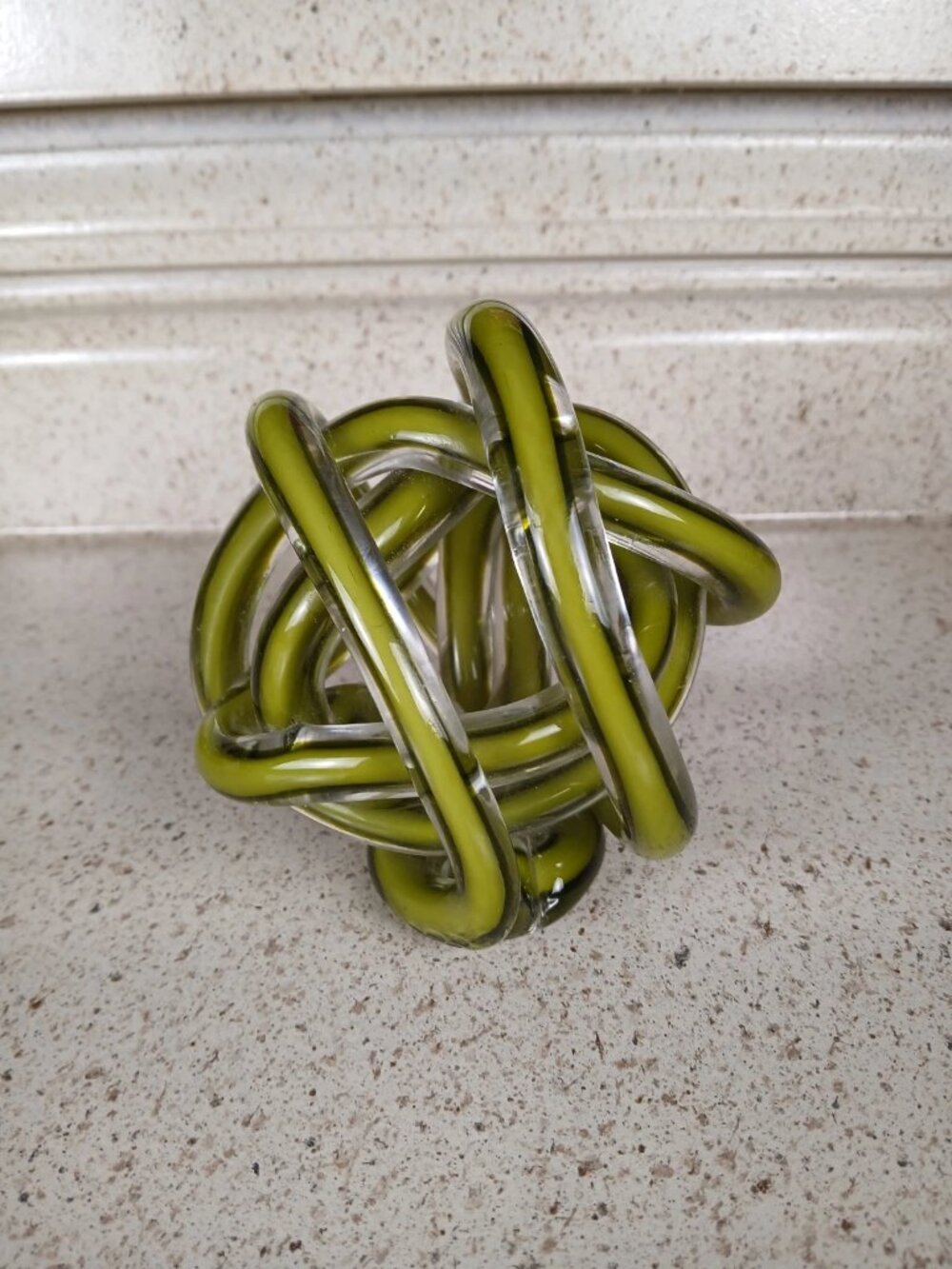 Hand Blown Art Glass Infinity Rope Sculpture Green Twisted Knot
